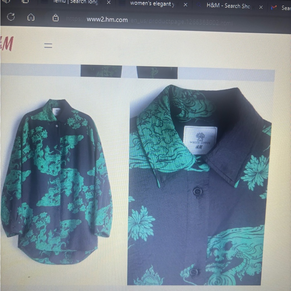 H&M Black and Green Casual Button Down Shirt size XL